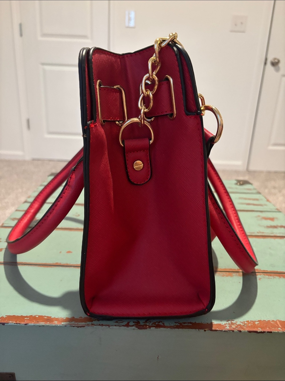 NWOT Michael Kors Red Saffiano Leather Satchel with Gold Hardware - Picture 5 of 12